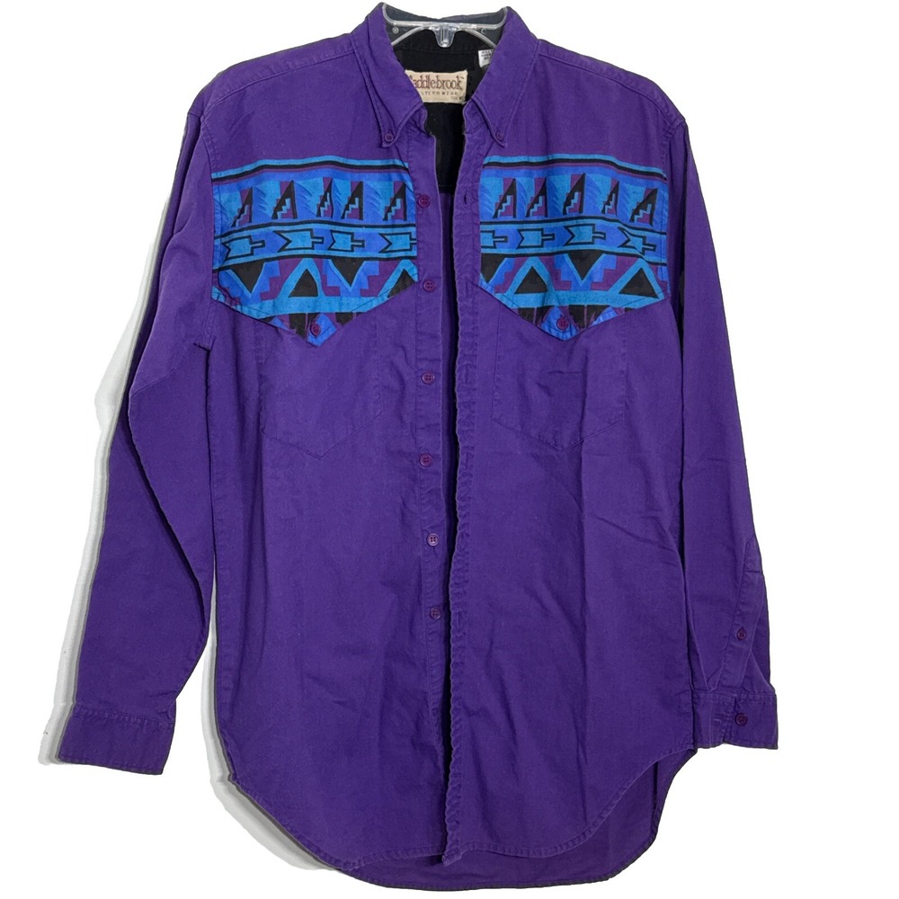 VTG 90's Saddlebrook Western Shirt‎ Men's Purple Casual Ranch Wear Cowboy Size M
